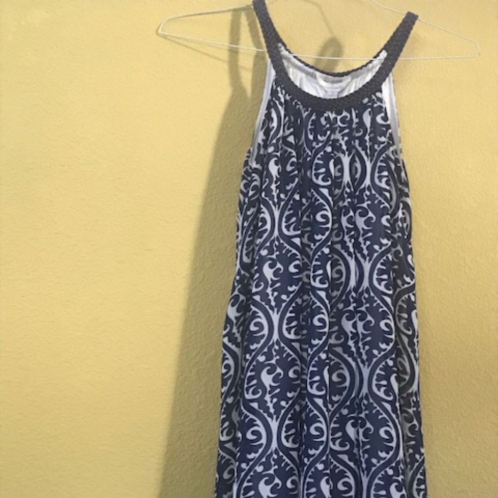 Blue White Damask Print Dress